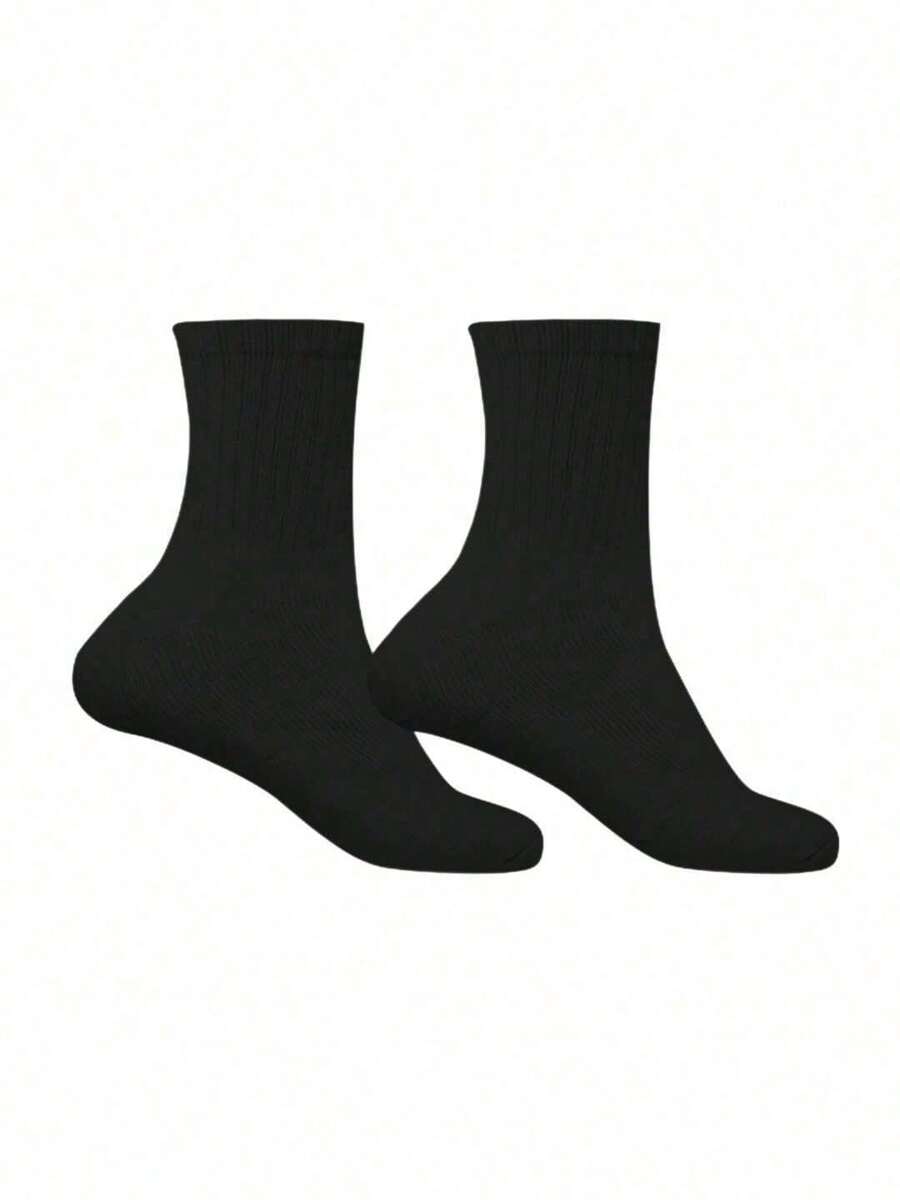 Kit 6 Pairs Black White High Top Adult Men's Cotton Sports Socks - 黑色 - 查看 1