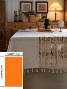 MeijiaMo 1 Pc Linen Patchwork Rectangular Tablecloth, Bohemian Nordic Minimalist Hollow Out Home Decor Placemat Table Topper With Tassels, Suitable For Dining Room, Kitchen, Hotel, Bedroom, Picnic, Dust-Proof, All Season - Multicolor - View 19