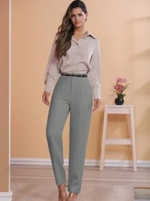 STYLE FASHION Pantaloon Pants With Belt /Militar Green Black  Brown/Tailoring/Pantalona/Summer Winter/Christmas Collection / Elegant / Casual / Stylish / Feminine /Christmas Look / Light/ Comfortable/ 2024 Collection - 灰色 - 查看 3