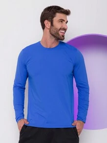 Technological T-Shirt Long Sleeve Premium Polyamide Gym Sports Thermal Sun And Cold - Royal Blue - View 3