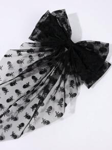 Halloween Hair Bows For Women Large Tulle Hair Bow Clips Black Spider Web Long Tail French Clips Mesh Sailor Bow Hair Clips Halloween Cosplay Costume Party Girl Bows Barrettes Women Hair Accessories Witch Halloween Accessories - Multicolor - View 6