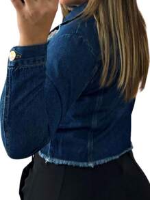 Kit 2 Women's Black And Dark Frayed Long Sleeve Denim Jacket - Escura e Preta - 查看 3