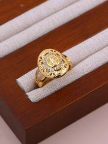 1pc DIY New Virgin Mary Classic Ring, Copper Micro-Inlay CZ Plated 18K Gold Women Girls Faith Virgin Mary Ring