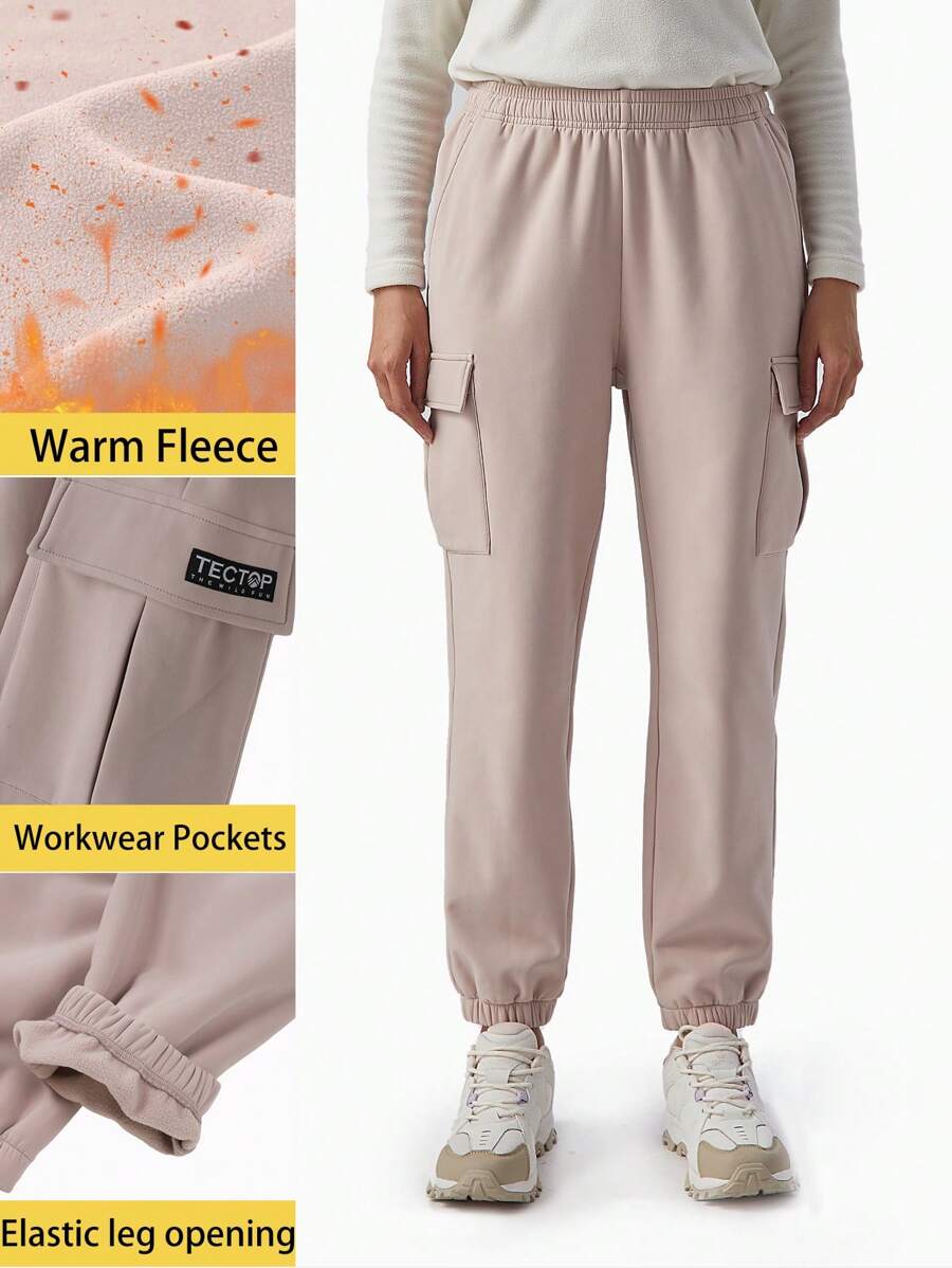 TECTOP Women Softshell Snow Pants Padded Lined 4 Pockets Windproof Waterproof Warm Suitable For Autumn Cold Winter Outdoor Sports - Dusty Pink - View 1
