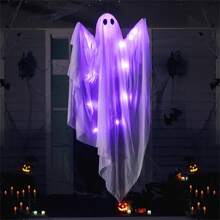 SYNCFUN Halloween Hanging Light Up Ghost With Spooky LED Light, 47" White Hanging Ghosts, Best Halloween Hanging Decoration For Front Yard Patio Lawn Garden Party Decor Indoor Outdoor