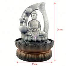 Indoor Fountain - Waterfall With Buddha & White LED Lighting Pump Buddha Fountain - Modern Zen Decoration, Ideal For Meditation & Relaxation - Feng Shui, Polyresin, Grey - Grey - View 2