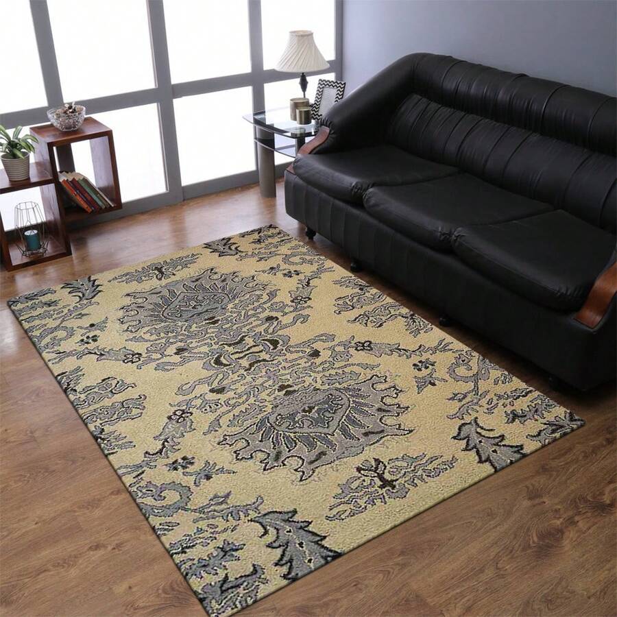 Rugsotic Carpets Hand Tufted Wool Area Rug Beige Blue K00937 Soft High
