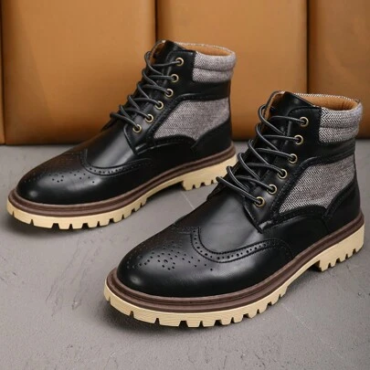 Men's Casual Ankle Black Boots Fashion Walking Leather Boots 2024 New Fall Shoes