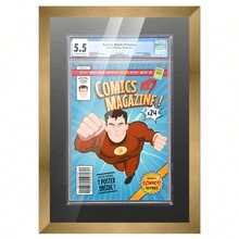 Marco de exhibición de cómic para cómics calificados por CGC PGX - Marco de cómic de madera bronceada con tapete negro para cómics de 8.125x13 - Marco de bronce con tapete negro - Ver 1