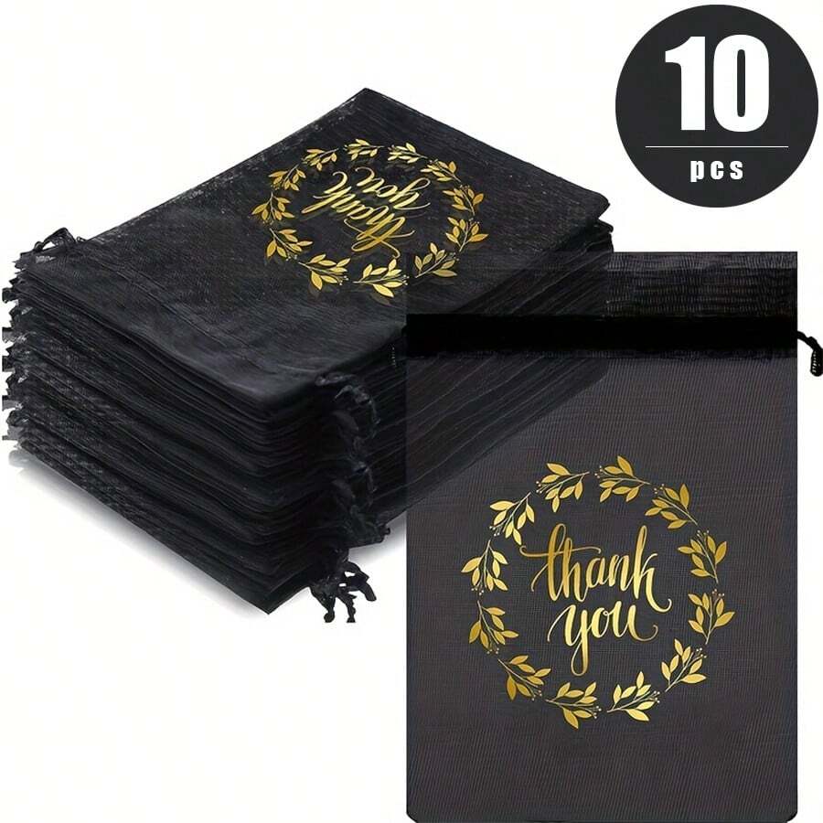 10 piezas, bolsas de organza transparente para agradecer, bolsas de compras claras negras pequeñas para joyas, regalos, bolsas de favor de boda con cordón para negocios, boda, caramelos, maquillaje, jabón, envoltorios de regalos, bolsas de favor de organza para maquillaje, bolsas de regalo de red - Negro - Ver 1
