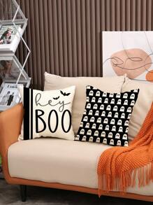 1 件/4 件亚麻万圣节装饰枕套，印有鬼魂、南瓜、蝙蝠和条纹，18*18 英寸/45X45 厘米，不含枕芯 - 彩色 - 查看 3