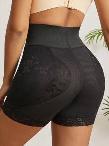 女式高腰收腹自行车短裤，带提臀垫，性感优雅塑身短裤，带可拆卸泡沫垫，防擦伤短裤，轻盈无缝，黑色 - 黑色 - 查看 7