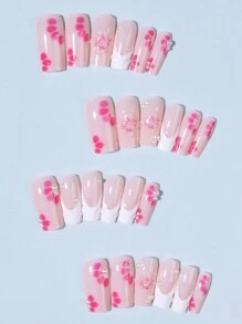 Bộ 24 móng tay giả bằng gel 3D đầu vuông kiểu Pháp, móng tay giả dạng hoa gel cỡ trung với thiết kế ngọc trai giả bằng acrylic, bao gồm 1 keo dán và 1 giũa móng, móng tay giả 3D đầu vuông kiểu Pháp dễ sử dụng, dùng cho nữ, làm việc hàng ngày, lễ hội, tiệc tùng, đồ dùng làm móng - Nhiều màu - Xem 3