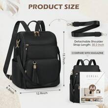 Backpack Purse For Women Leather Travel Backpack Purse Waterproof Anti Theft Fashion Small Casual Daypacks Mini Backpack Purse Ladies Convertible Shoulder Bag Travel Bag With Tassel, School Backpack - Black - View 3
