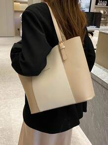 复古简约时尚通勤包女士2025新款时尚大容量单肩手提包托特包 - 米色 - 查看 5