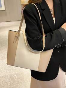 复古简约时尚通勤包女士2025新款时尚大容量单肩手提包托特包 - 米色 - 查看 4