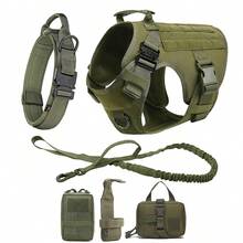 Bộ dây đeo chiến thuật 4 món cho chó, bao gồm áo huấn luyện điều chỉnh được, dây xích, vòng cổ, túi đựng bình nước và túi đeo hông, phù hợp cho các giống chó nhỏ, trung bình và lớn - Chất liệu nylon bền chắc với khóa kim loại chịu lực cao. - Nhiều màu - Xem 17