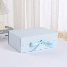 1pc Ribbon Gift Box Packaging Box Folding Bowknot Gift Box One-Piece Style Cosmetic Gift Box Festival Gift Packaging Box Valentine Day - Baby Blue - View 5