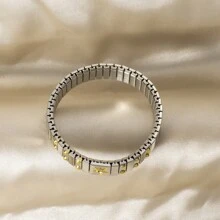 Wis 1 件复古优雅不锈钢心形和五角星设计弹性手镯，手工珠宝情人节礼物 - 銀色 - 查看 6