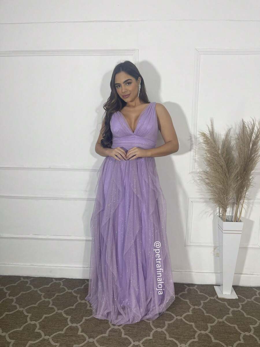 Fairy Tulle Dress With V-Neckline - Màu Lilac Tím - Xem 1