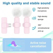 New 1 Drag 2 Microphone Lavalier 2.4GHz 2 In 1 Portable Mini Microphone Wireless Recording Microphone For Type-C Phone - QJH-k9-pink - View 9