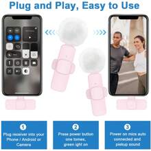 New 1 Drag 2 Microphone Lavalier 2.4GHz 2 In 1 Portable Mini Microphone Wireless Recording Microphone For Type-C Phone - QJH-k9-pink - View 5