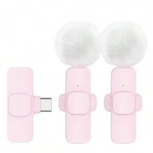 New 1 Drag 2 Microphone Lavalier 2.4GHz 2 In 1 Portable Mini Microphone Wireless Recording Microphone For Type-C Phone - QJH-k9-pink - View 12