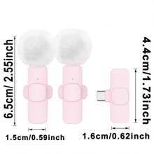 New 1 Drag 2 Microphone Lavalier 2.4GHz 2 In 1 Portable Mini Microphone Wireless Recording Microphone For Type-C Phone - QJH-k9-pink - View 3