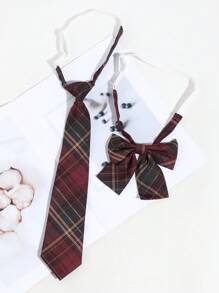 2 件装女士经典条纹 JK 制服学院风领结套装学生青少年英伦风格格子女孩领带校园配饰女士 - 多色 - 查看 22