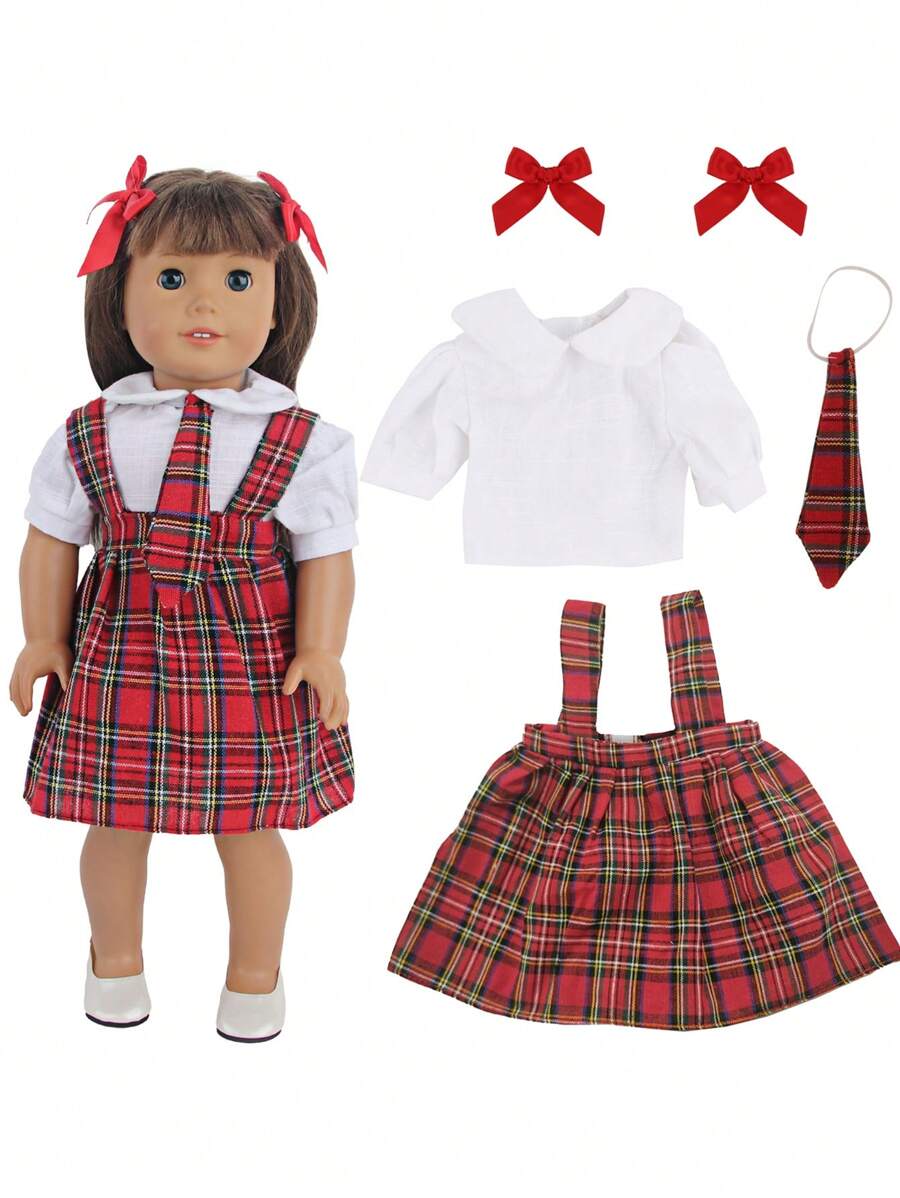 1 件适合 18 英寸娃娃衣服，女学生制服风格娃娃裙 + 娃娃长袍，娃娃服装带配饰（毕业长袍 + 发夹），适合 3 岁以上儿童，角色扮演，节日派对 - 校園服裝 - 查看 1