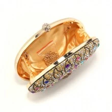 Circular Design Women Evening Bags Rhinestones Party Wedding Bridal Clutch Bag Diamonds Metal Peacock Animal Small Handbags With Chain Shoulder - Gold - View 6