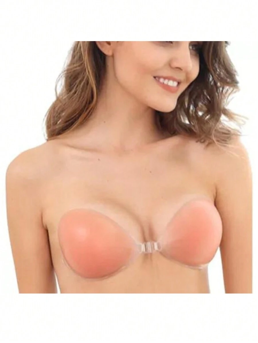 Sutiã Silicone Adesivo Bojo Unbra Feminino sem Alcinha Invisível Push UP com Fecho Taça C - Bege - Visão 1