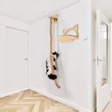 1 件壁挂式猫爬架，带剑麻绳的猫壁架，用于玩耍、攀爬和抓挠，木制猫家具带安装工具，最大承重 12 公斤（26 磅） - 薑色 - 查看 2