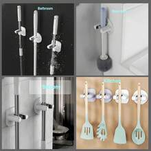 1-Pack Wall-Mounted Mop And Broom Holder With No-Drill Easy-Install Bracket, Ultra-Functional Tool Organizer For Bathroom, Kitchen, Laundry, Garden, And Garage, Space-Saving Wall Rack For Cleaning Essentials, Powder-Coated Metal, Anti-Slip Design, Removable Hooks, Multi-Use Storage, Strong Load-Bearing, Maximize Corner Space, Modern Living Gift, Versatile Home Organization Solution For Small Apartments And Busy Households - White - View 2