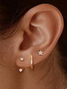 Bộ 3 khuyên tai mạ vàng 14K, kiểu dáng tinh tế gồm khuyên tai đinh, khuyên tai vòng và khuyên tai sụn dành cho nữ, ít gây dị ứng, khuyên tai nhỏ nhắn, bộ khuyên tai, món quà tuyệt vời cho Halloween, Giáng sinh, dành cho phụ nữ. - 3 miếng vàng - Xem 5