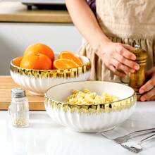 2pcs Luxury Gold Trimmed Salad Bowl Set (8" & 60oz), Ceramic Bowls For Pasta, Fruit, Serving, Large Capacity Salad & Noodle Bowls, Kitchen Dinnerware,Kitchen,Christmas Gift - Gold - View 5