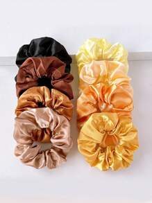 8 cái/bộ chun buộc tóc co giãn, dây buộc tóc vải trơn, dây buộc tóc co giãn - Nhiều màu - Xem 7