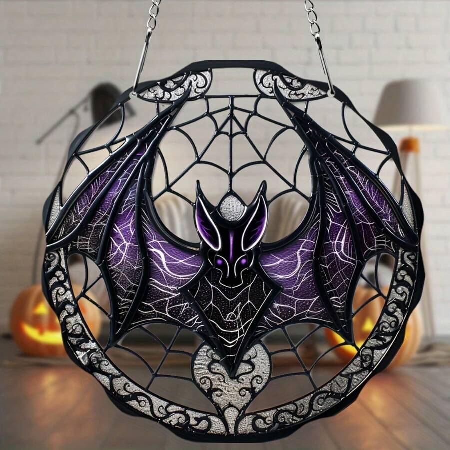 5.9-Inch Spooky Bat Shaped Acrylic Suncatcher, Colorful Glass Style Window Hanging, Perfect For Halloween Decor And Party Favor - Multicolor - View 1