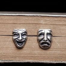 1 Pair Vintage Silver Punk Earrings, Gothic Style  & Frown Face Ear Studs For Unisex Daily Wear And Party Jewelry Accessories Gift - Antique Silver - View 1