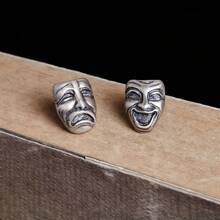 1 Pair Vintage Silver Punk Earrings, Gothic Style  & Frown Face Ear Studs For Unisex Daily Wear And Party Jewelry Accessories Gift - Antique Silver - View 3