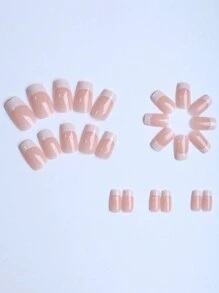 24pcs Medium Long Square Press On  Nails Gift SetGentle Classic White French EdgeFalse Nails For Girls And WomenWith 1 Jelly Gel 1 Filing Strip