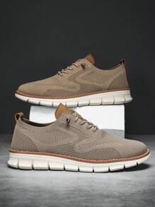 Ladies Dress Sneakers Casual Men Dress Shoes Mesh Sneakers Lightweight Breathable Fashion Walking Sneakers. - 卡其色 - 查看 2