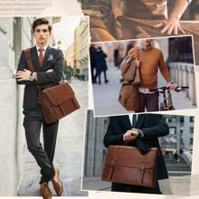 Mens Messenger Bag 17 Inch Waterproof Vintage Leather Laptop Briefcase Large Laptop Bag Satchel Bag Computer Shoulder Bag For Office Business Travel College - 棕色 - 查看 2