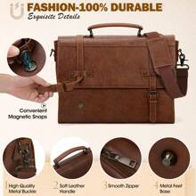 Mens Messenger Bag 17 Inch Waterproof Vintage Leather Laptop Briefcase Large Laptop Bag Satchel Bag Computer Shoulder Bag For Office Business Travel College - 棕色 - 查看 6
