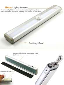 Long Strip Aluminum Alloy Infrared Induction Light LED Light Intelligent Night Light Battery Version (Excluding Battery) For Wardrobe, Cabinet, Aisle Light - White - View 6