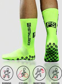 运动户外 1 双 男士专业圆胶防滑时尚运动中筒足球袜 - 綠色 - 查看 1