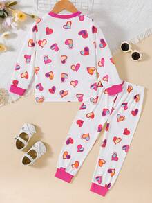 Conjunto de ropa de estar en casa con estampado de corazón para niñas, apto para todas las estaciones