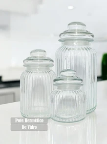 Decorative Glass Jar Airtight Lid Candy Holder Round Fluted Food Storage Kitchen - 透明的 - 查看 1