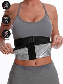 PU Polyurethane Workout Abdomen Belt Shapewear Waist Trainer Corset - Silver - View 1