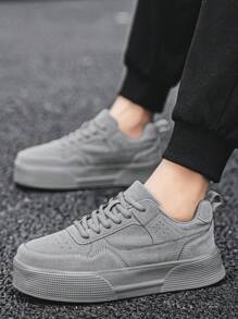 Men's Simple Patchwork Breathable Lace-Up Thick Sole Casual Skateboarding Shoes, Fashionable Daily Versatile Comfortable Campus & Street Running Sports Sneakers